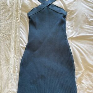 Aritzia sculpt knit blue cross halter dress size S